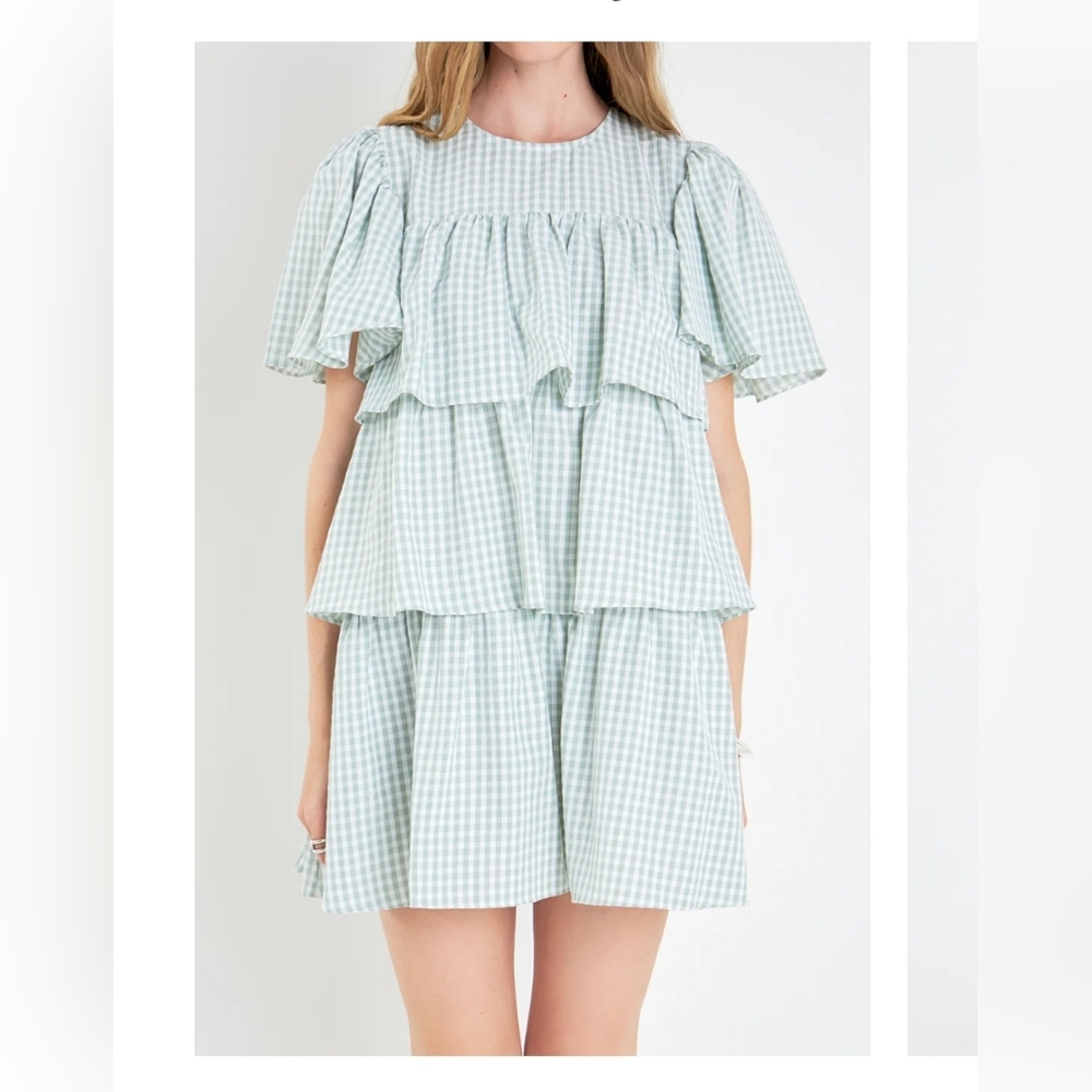 English Factory Gingham tiered dress